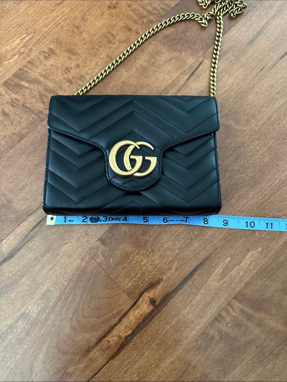Black Quilted Leather Wallet on Chain Gold Hardware Crossbody Clutch